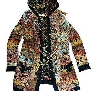 Idyllwind Sweater South Western Aztec Cardigan Wool Blend Fringe Small Medium